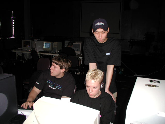 Chris stickgod Brennan gaming with his local friend Ross at EverLAN in Boston